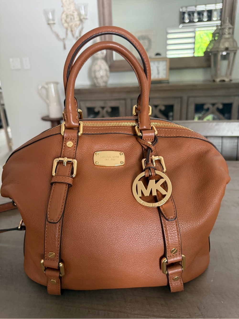 Michael Kors Bedford Medium Luggage Leather Satchel Crossbody Bag